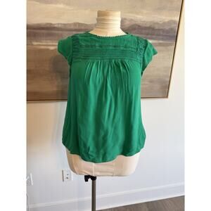 Monteri Kelly Green Blouse Cap Sleeves Large Petite